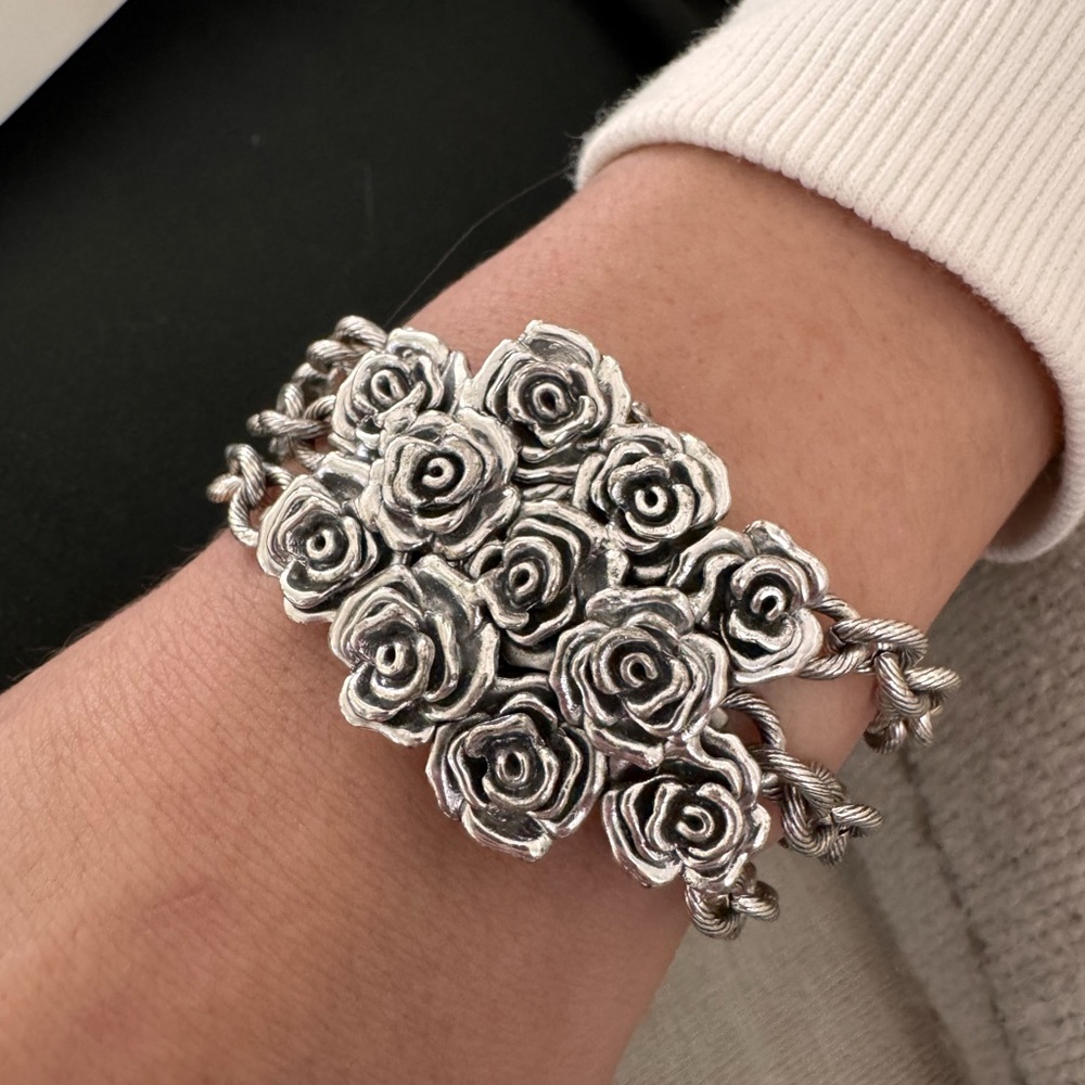 Brighton Silver Rose Cluster Statement Bracelet